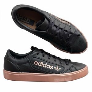 Adidas | Sleek Women's Black and Rose Gold Pink Sneakers with Ribbon Laces